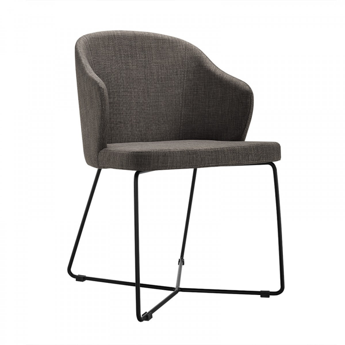 Set of Two Gray and Black Upholstered Fabric Wing Back Dining Arm Chairs