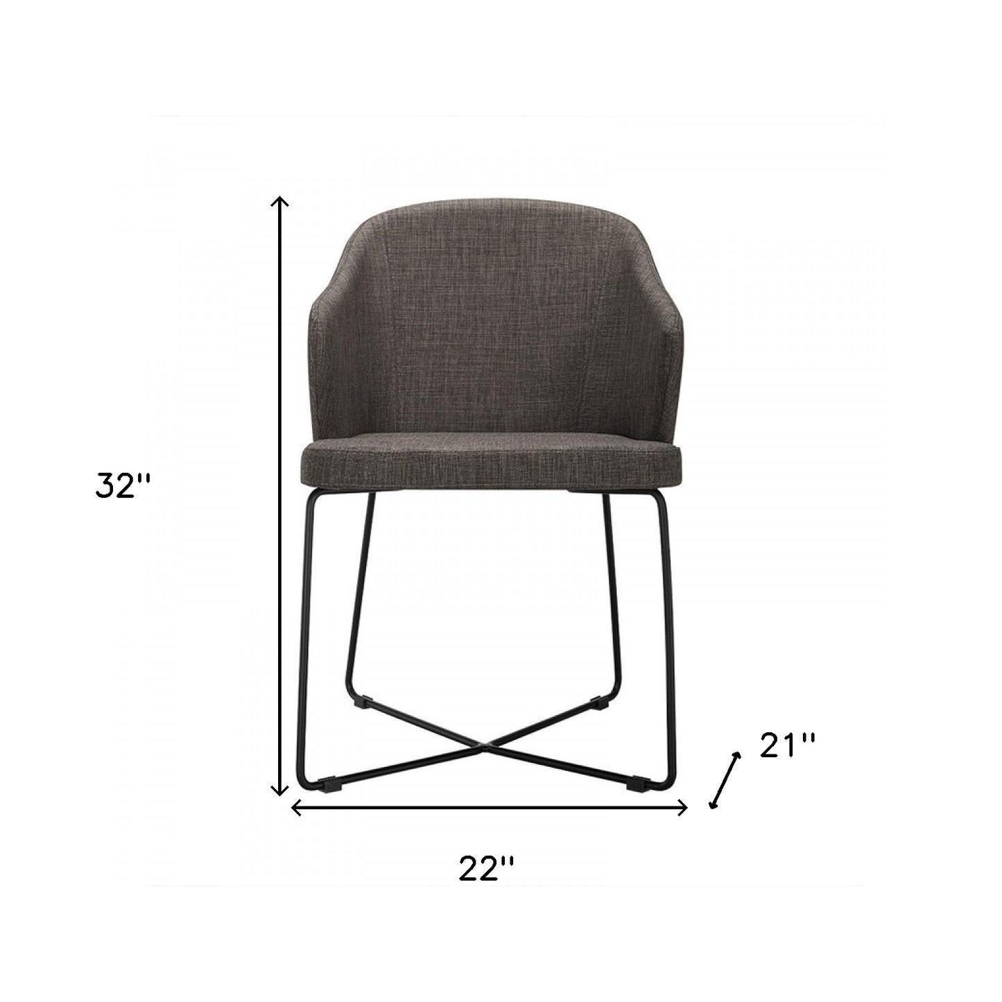 Set of Two Gray and Black Upholstered Fabric Wing Back Dining Arm Chairs