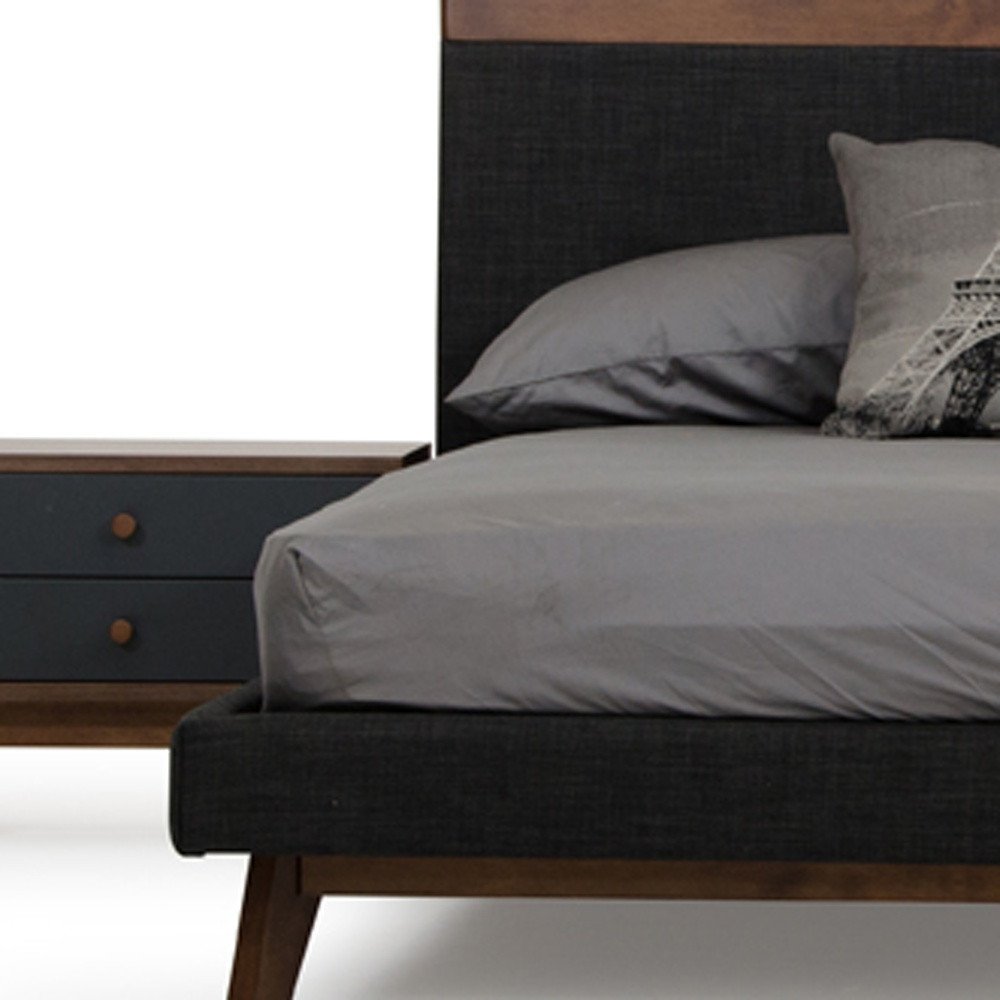 Modern Grey Fabric & Walnut Queen Bed