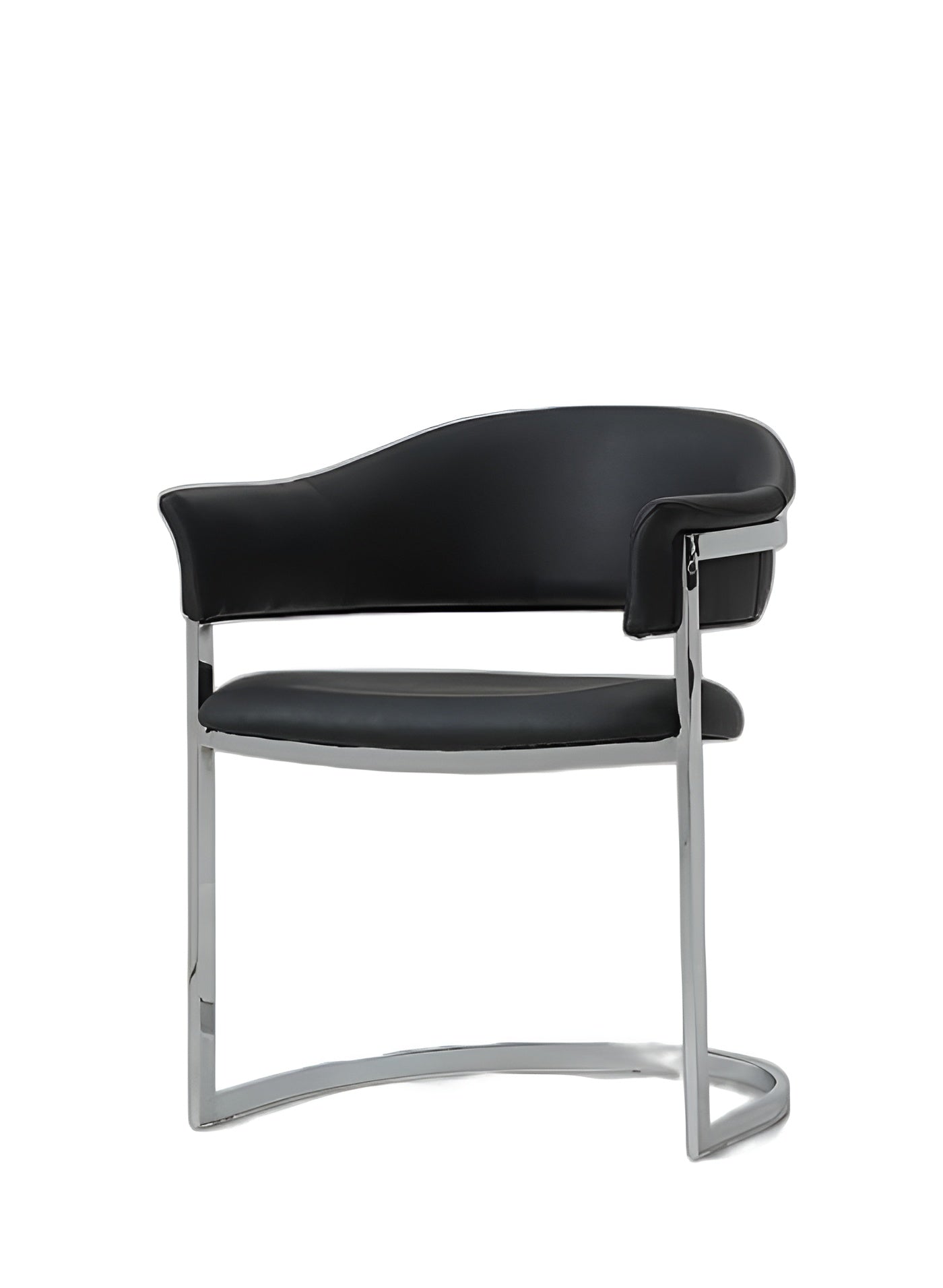 Black and Silver Upholstered Faux Leather Open Back Dining Arm Chair