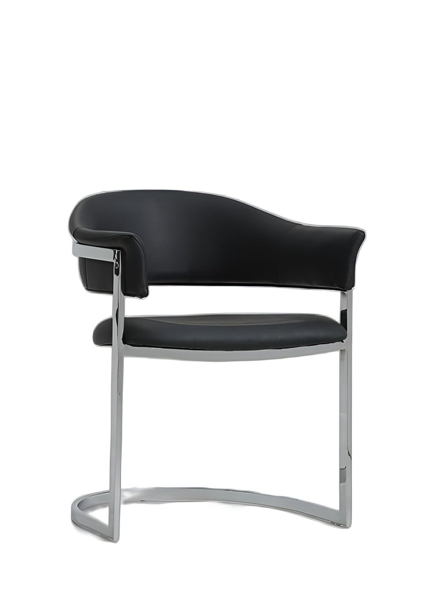 Black and Silver Upholstered Faux Leather Open Back Dining Arm Chair