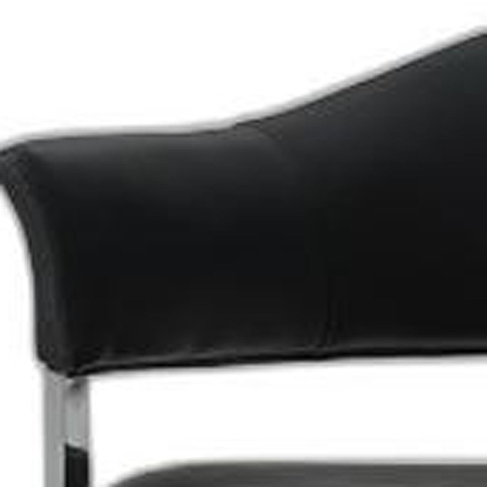 Black and Silver Upholstered Faux Leather Open Back Dining Arm Chair