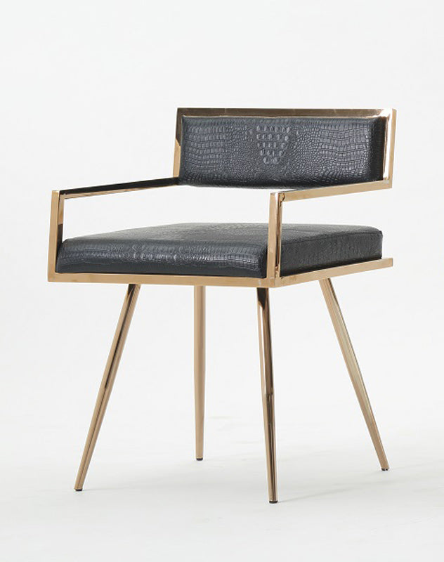Black and Gold Upholstered Faux Leather Dining Arm Chair