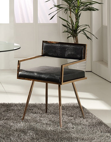 Black and Gold Upholstered Faux Leather Dining Arm Chair