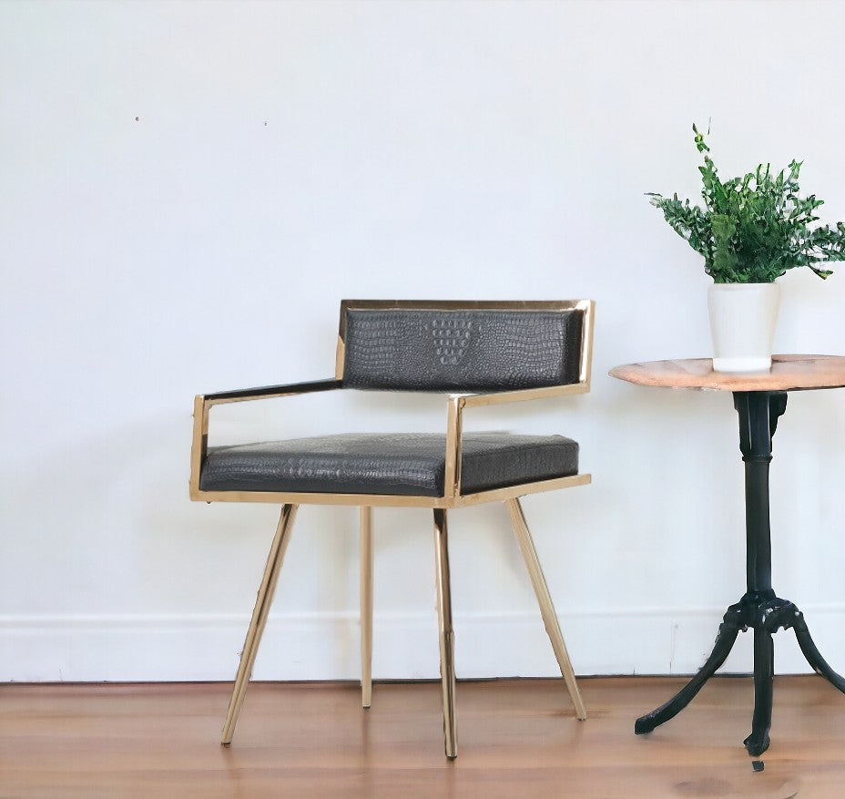 Black and Gold Upholstered Faux Leather Dining Arm Chair