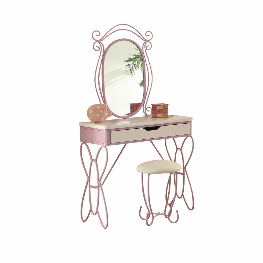 Lilac And White Butterfly Design Desk Vanity Dressing Table