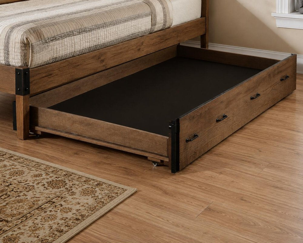 Brown and Black Solid Wood Twin Roll Out Trundle