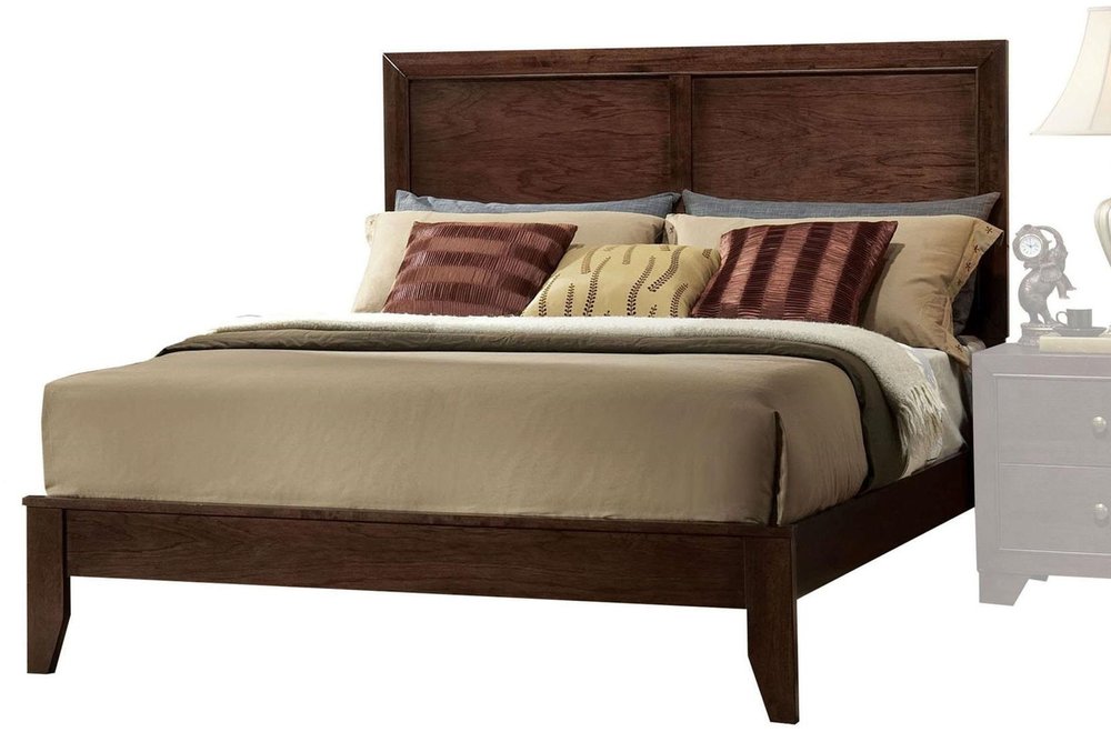 Espresso Inlaid Panels Wood Queen Bed Frame
