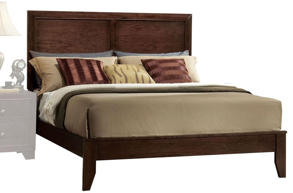 Espresso Inlaid Panels Wood Queen Bed Frame