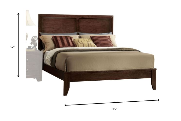 Espresso Inlaid Panels Wood Queen Bed Frame