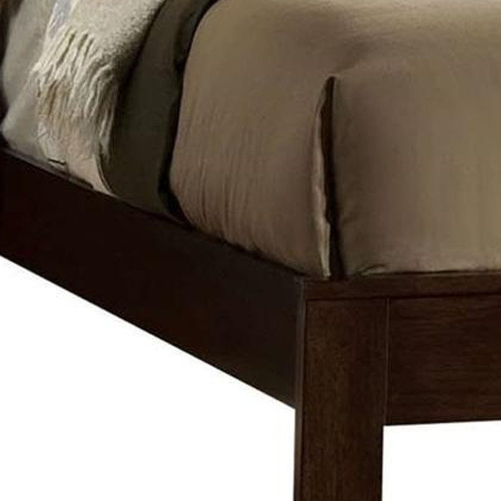 Espresso Inlaid Panels Wood Queen Bed Frame