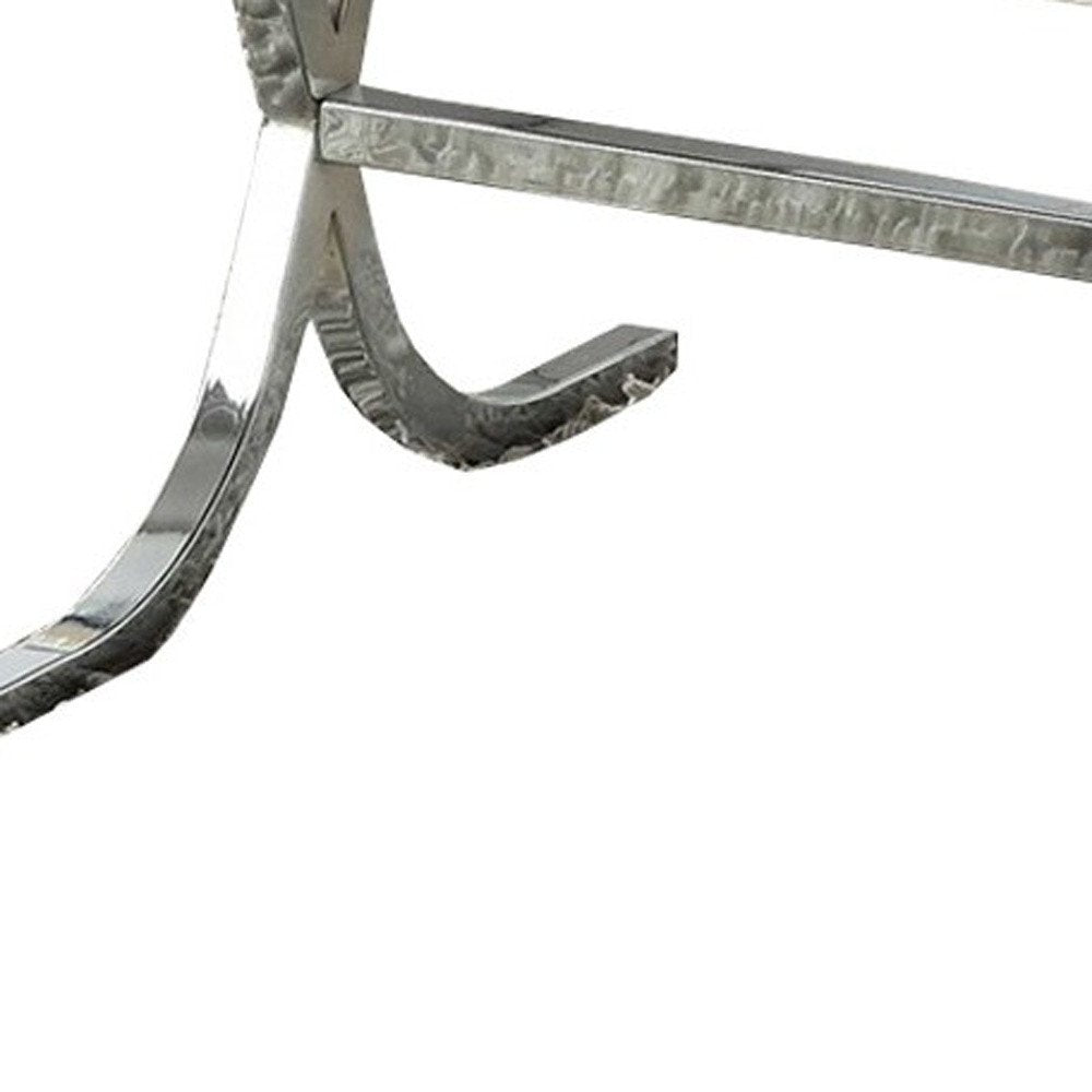 42" Clear and Silver Mirrored Glass And Iron Sled Coffee Table