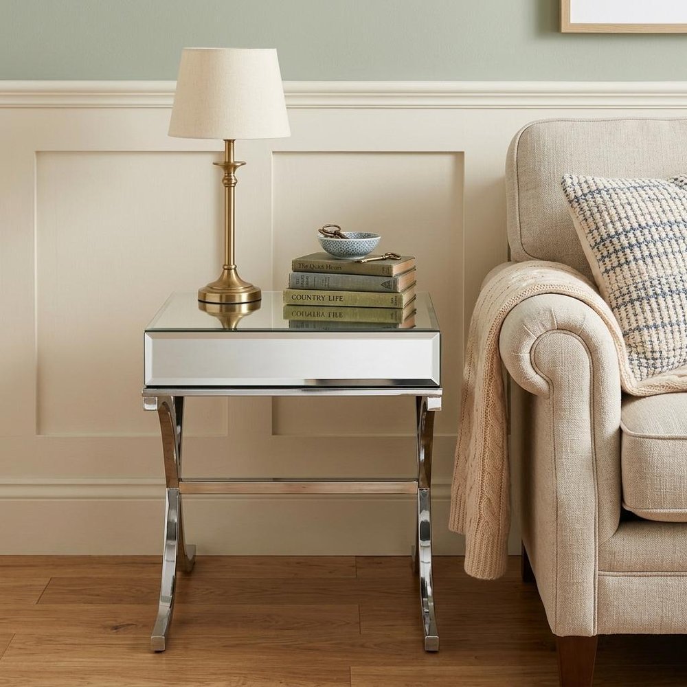 22" Silver And Clear Glass Square Mirrored End Table