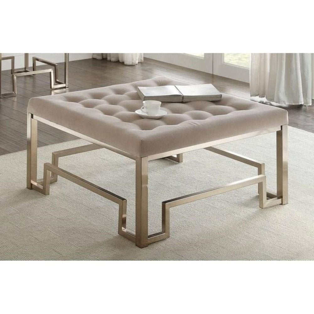 36" Champagne Polyester Tufted Cocktail Ottoman