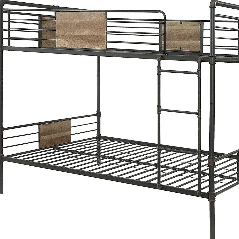 83" X 65" X 68" Sandy Black  Dark Bronze Handbrushed Queen Over Queen Bunk Bed