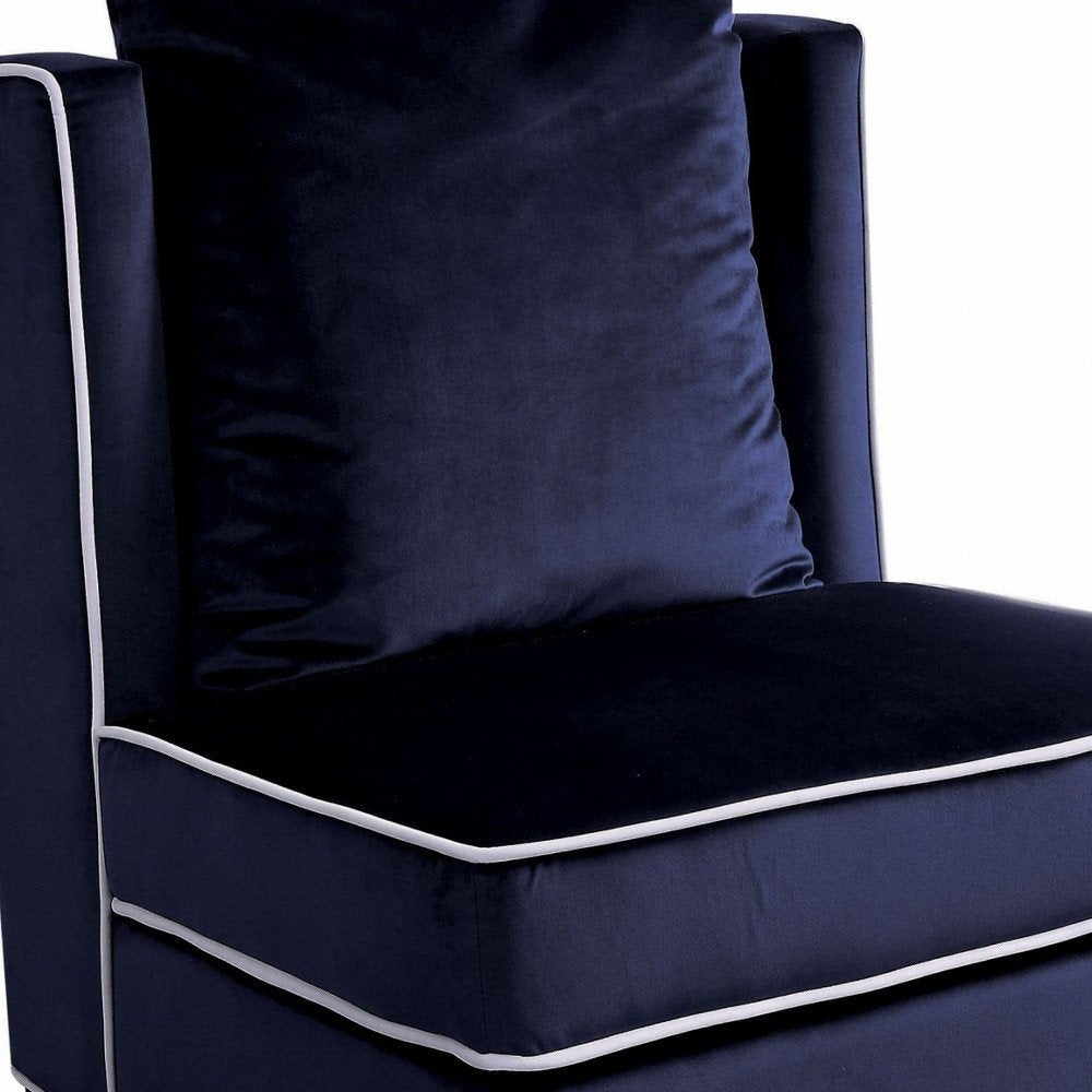 29" Dark Blue and Black Velvet Slipper Chair And Toss Pillow