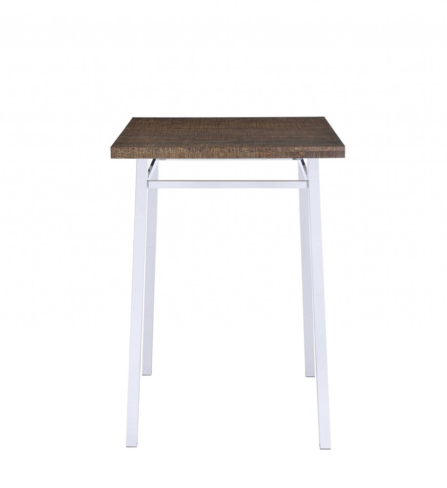 30" Brown and White Metal and Solid Wood Square Bar Table