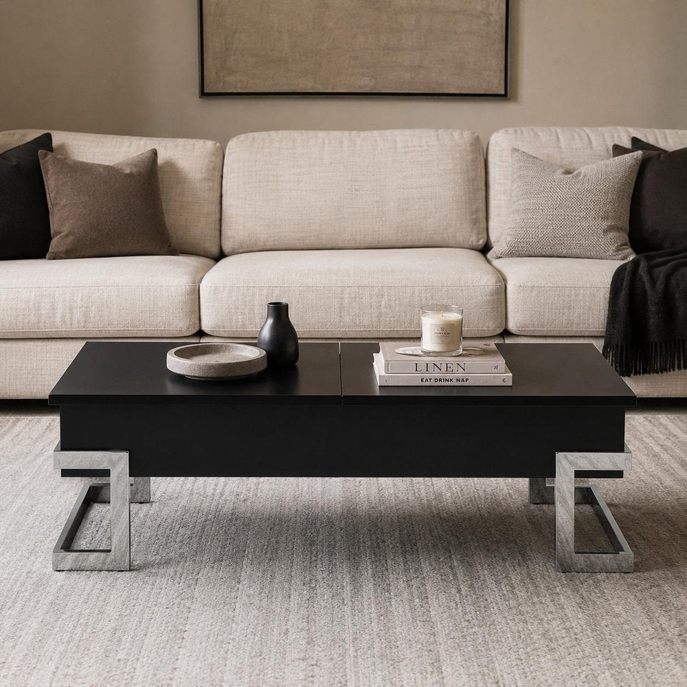 47" White and Silver Wood And Metal Lift Top Sled Coffee Table