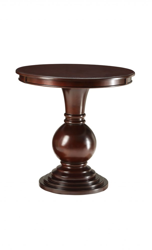 26" Brown Solid Wood Round Pedestal End Table