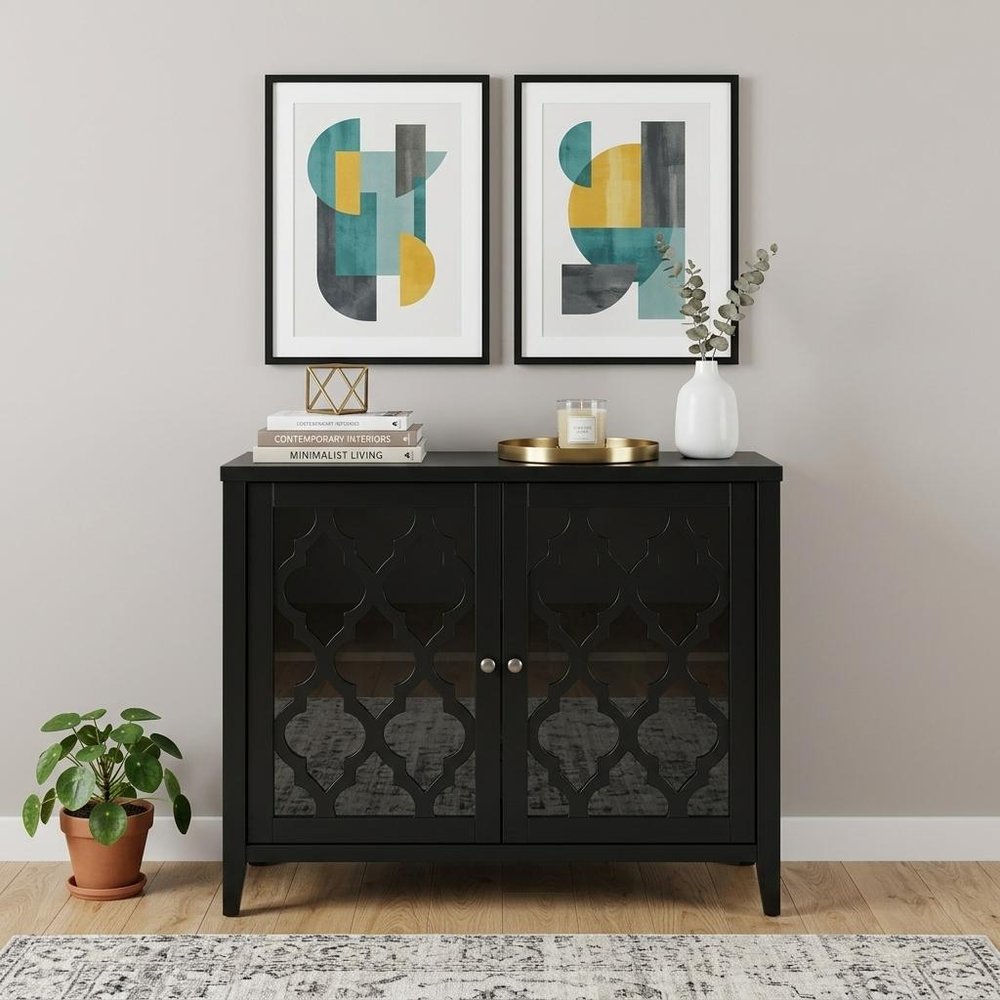 34" Black Sideboard with Two Glass Doors