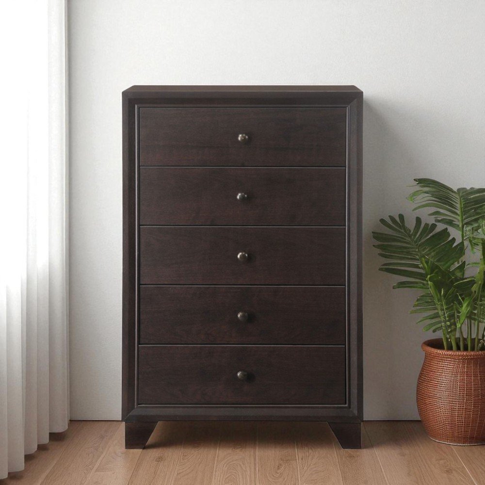 31" Espresso Solid Wood Five Drawer Dresser