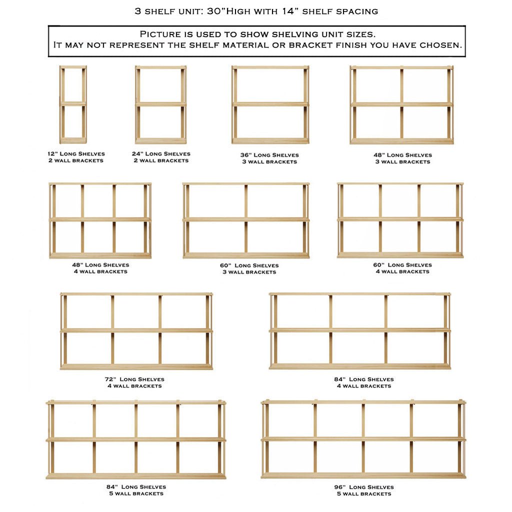 Wall Mount 3 Shelf Unit with Bookends: 30"H