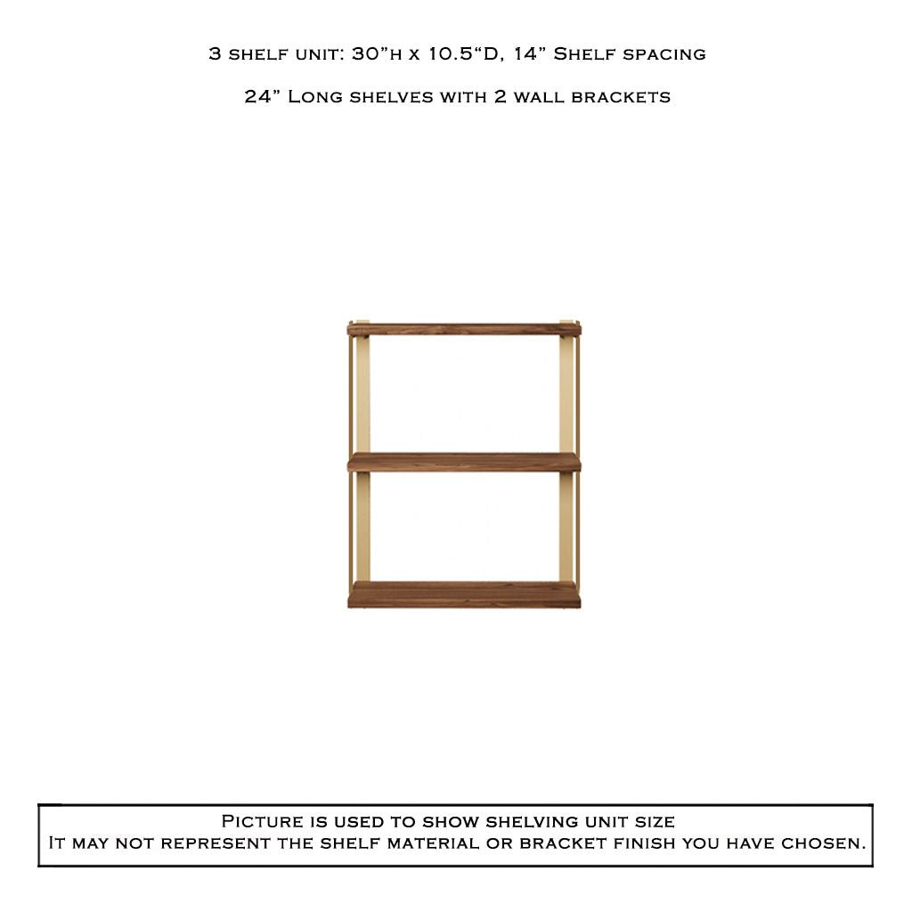 Wall Mount 3 Shelf Unit with Bookends: 30"H
