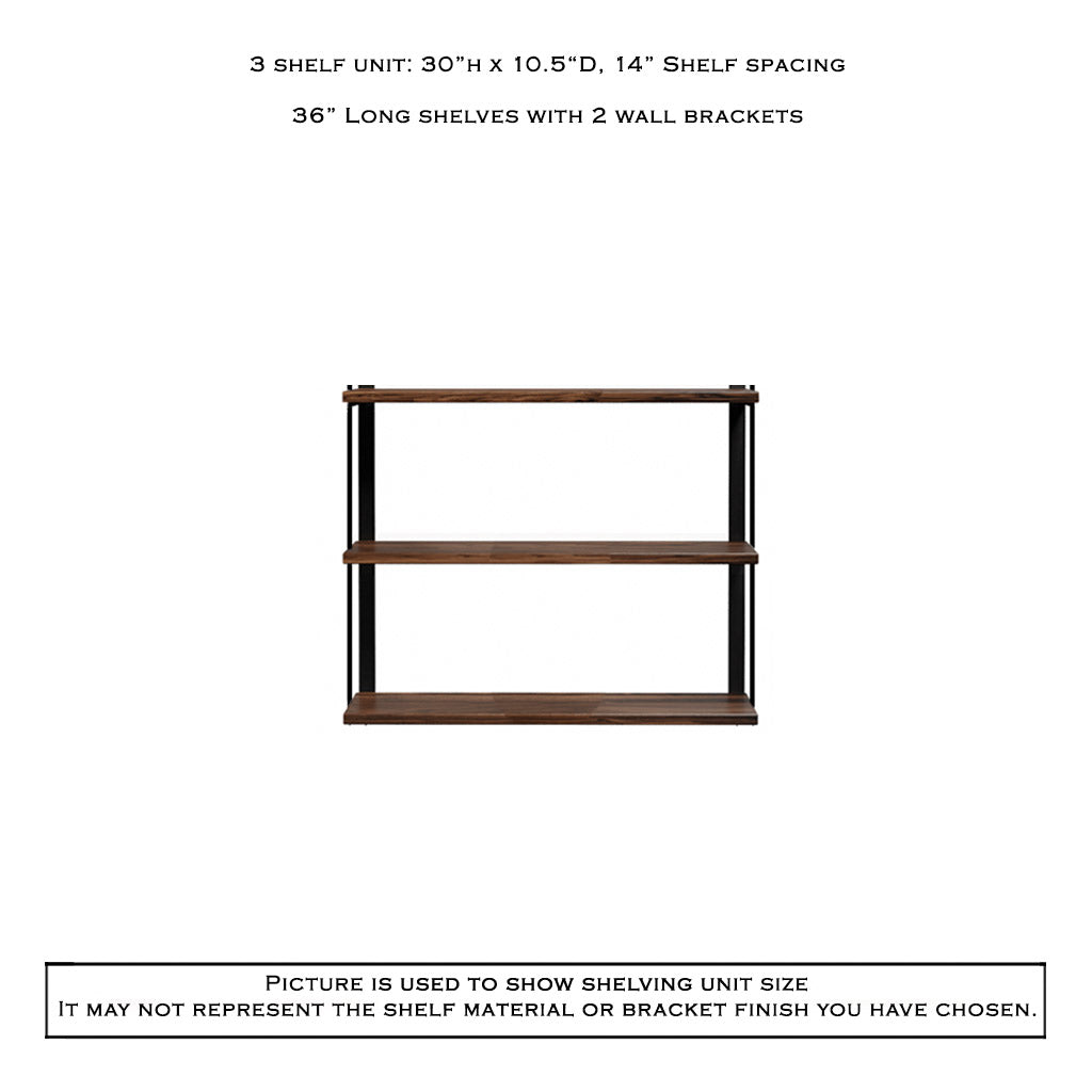 Wall Mount 3 Shelf Unit with Bookends: 30"H