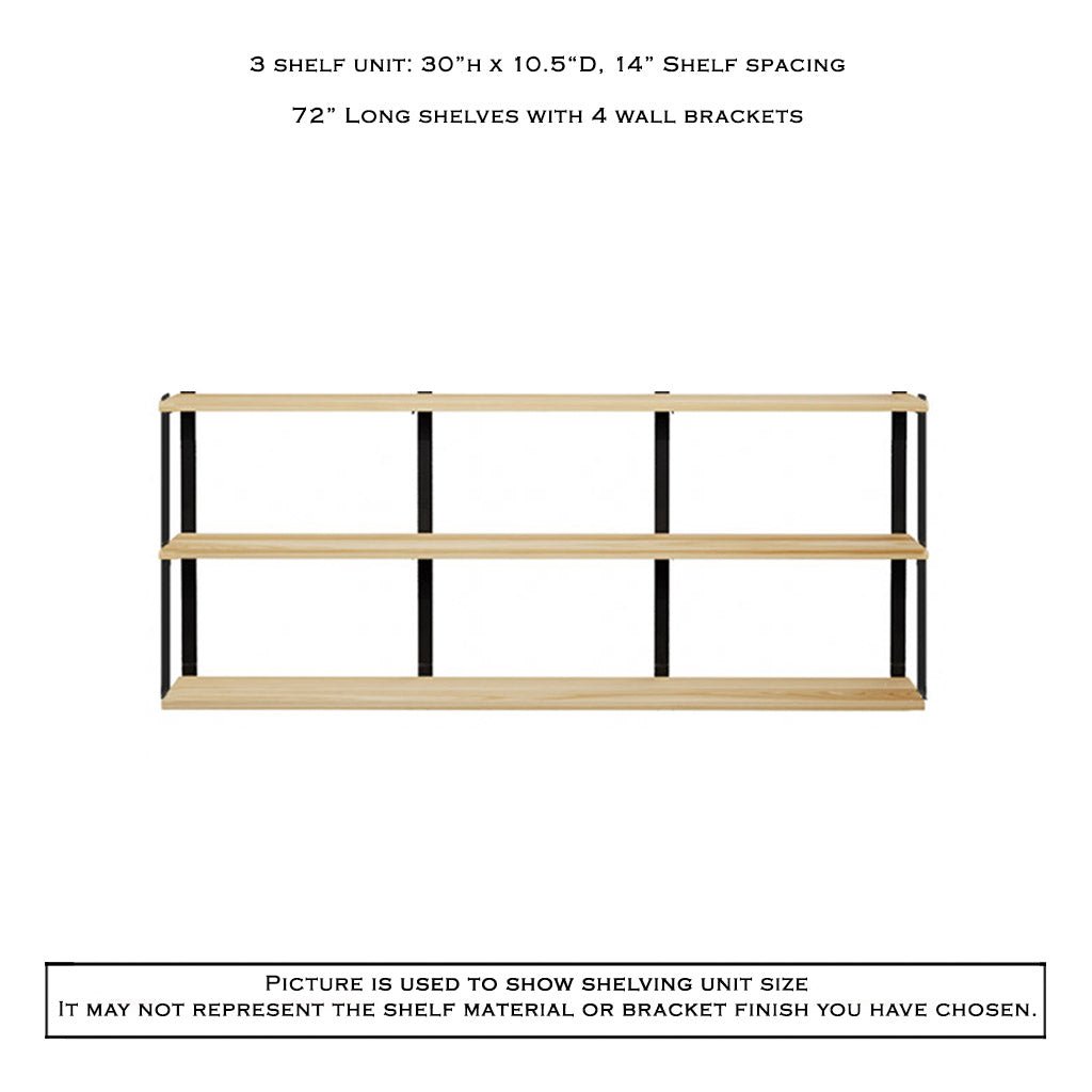 Wall Mount 3 Shelf Unit with Bookends: 30"H