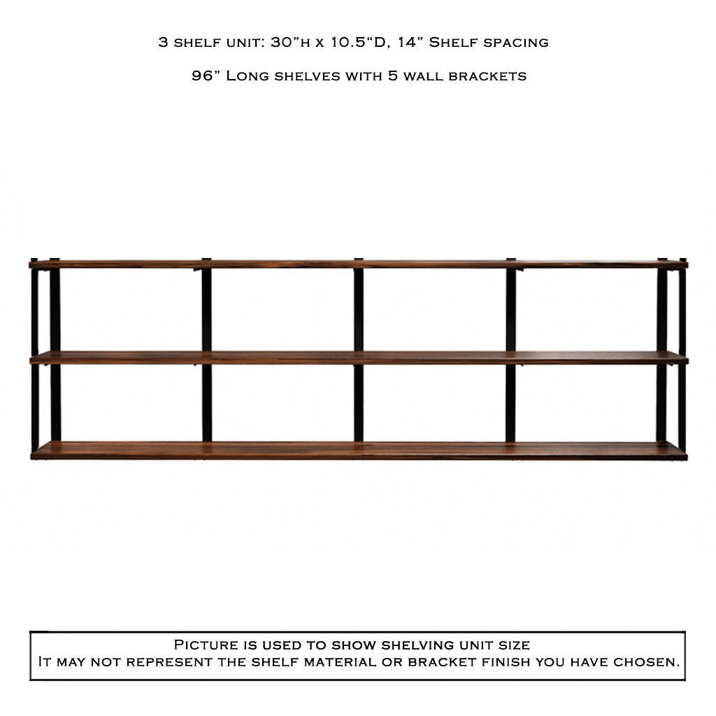 Wall Mount 3 Shelf Unit with Bookends: 30"H