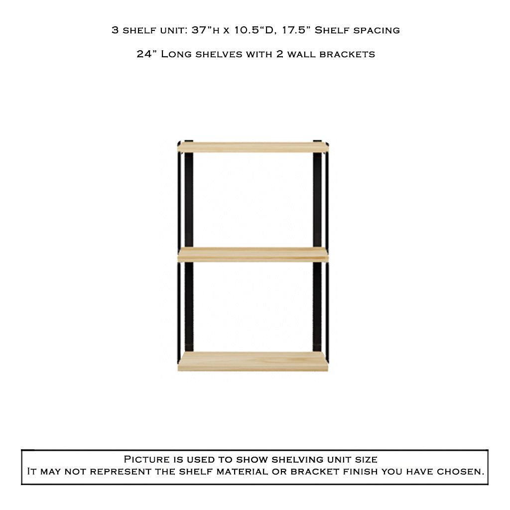 Wall Mount 3 Shelf Unit with Bookends: 37"H