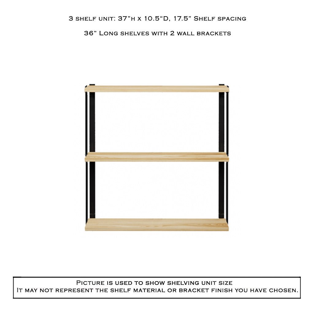 Wall Mount 3 Shelf Unit with Bookends: 37"H