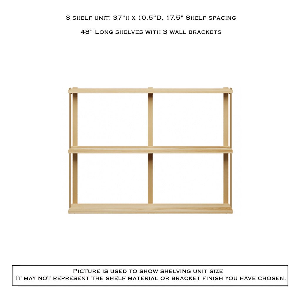 Wall Mount 3 Shelf Unit with Bookends: 37"H