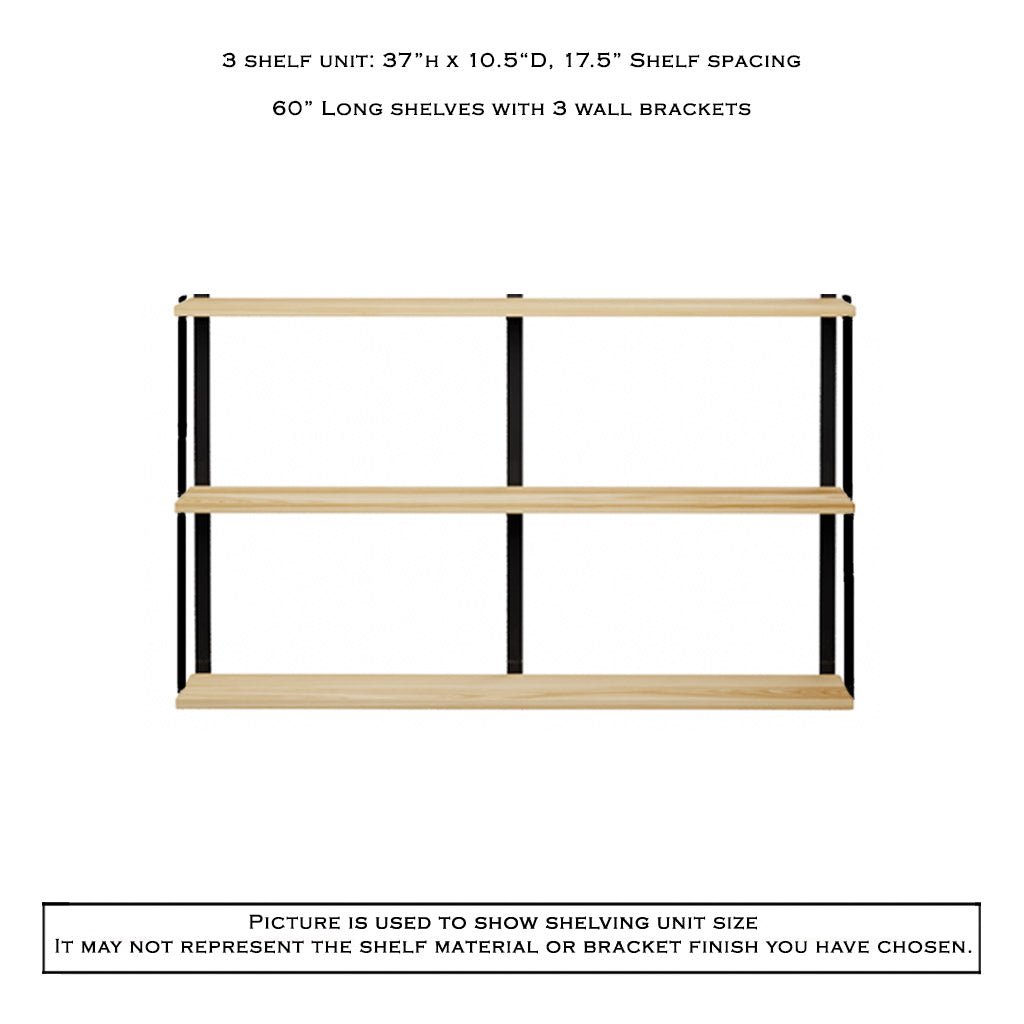 Wall Mount 3 Shelf Unit with Bookends: 37"H