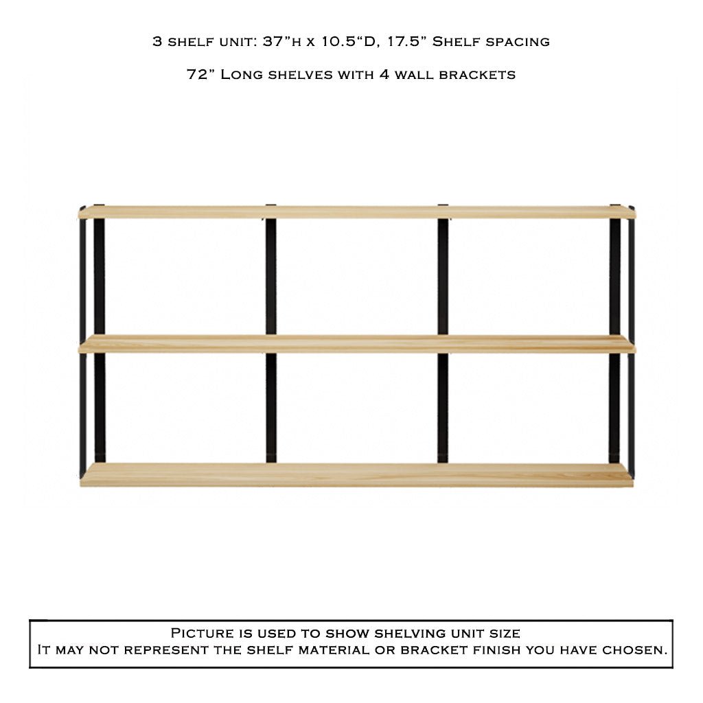 Wall Mount 3 Shelf Unit with Bookends: 37"H