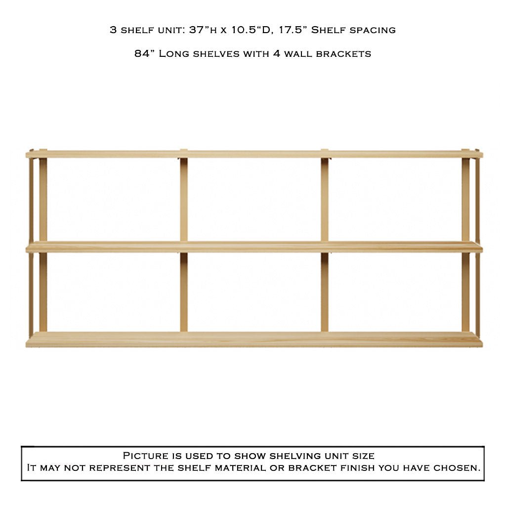 Wall Mount 3 Shelf Unit with Bookends: 37"H