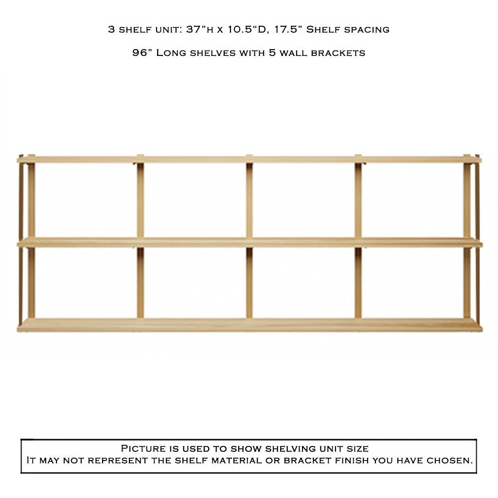 Wall Mount 3 Shelf Unit with Bookends: 37"H