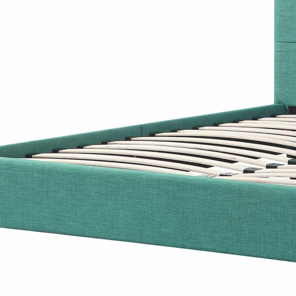 Turquoise Tufted Fabric Upholstered Queen Bed Frame