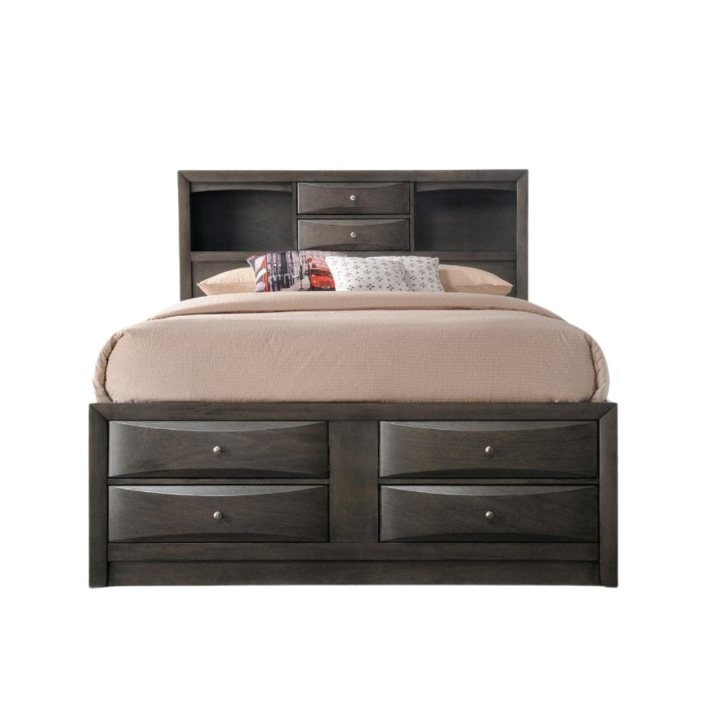 Gray Solid Wood Full With Ten Drawers Bed Frame