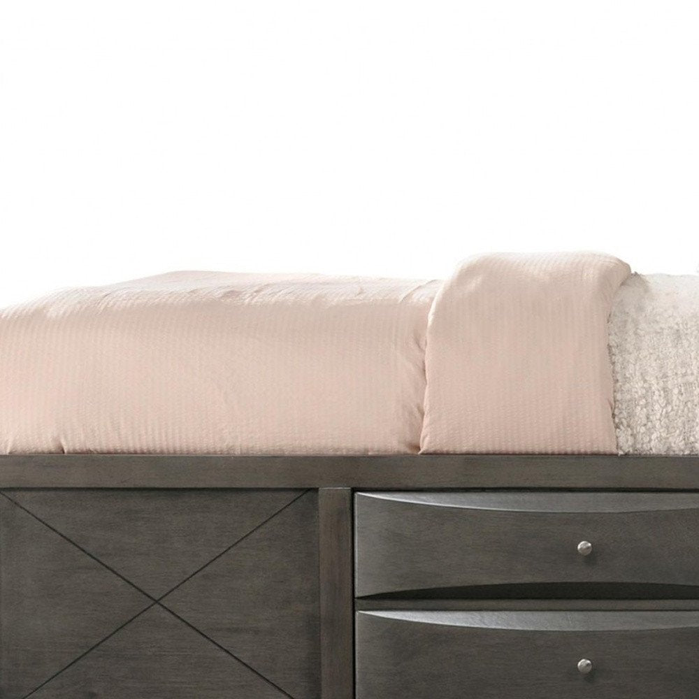 Gray Solid Wood King With Ten Drawers Bed Frame