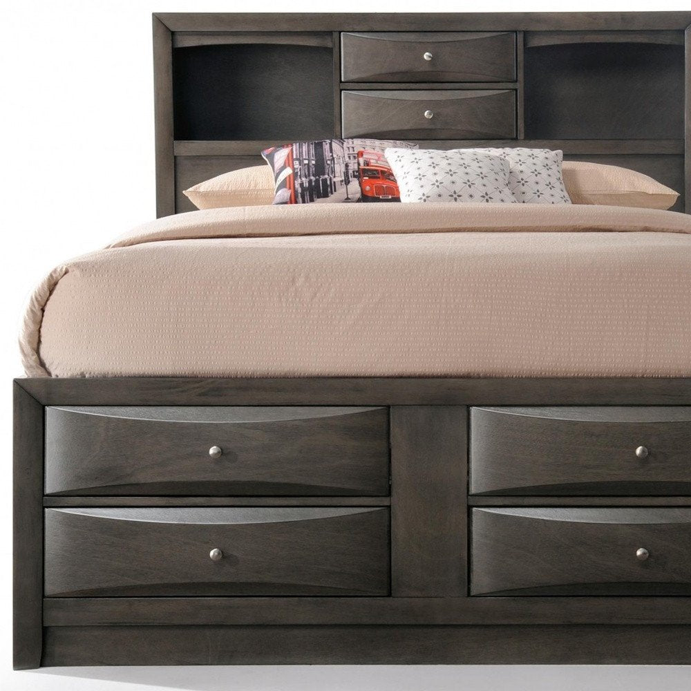 Gray Solid Wood King With Ten Drawers Bed Frame
