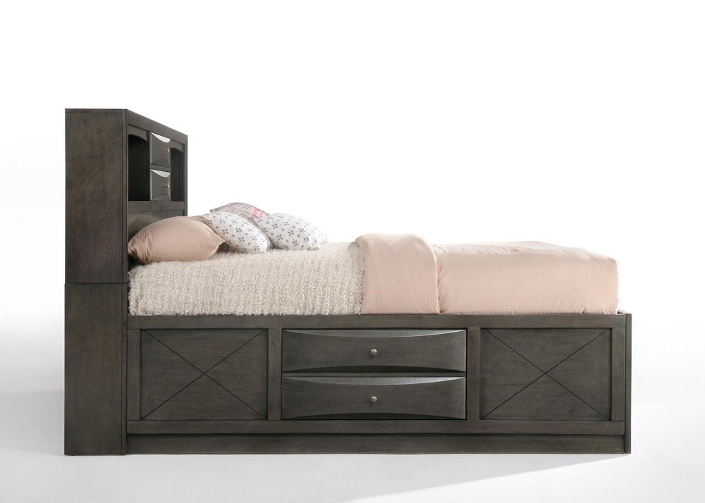 Gray Solid Wood Full With Ten Drawers Bed Frame