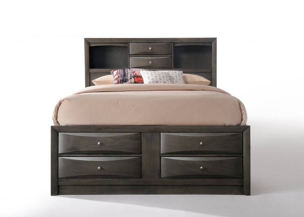 Gray Solid Wood Full With Ten Drawers Bed Frame