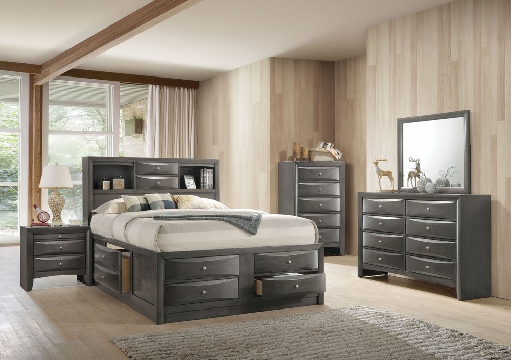 Gray Solid Wood Full With Ten Drawers Bed Frame