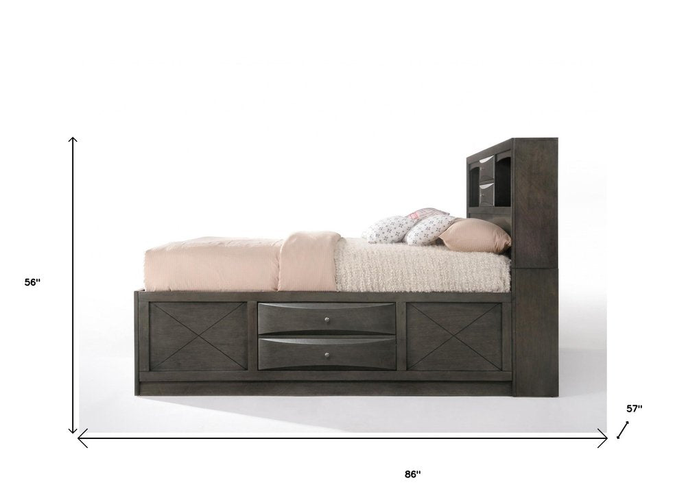 Gray Solid Wood King With Ten Drawers Bed Frame