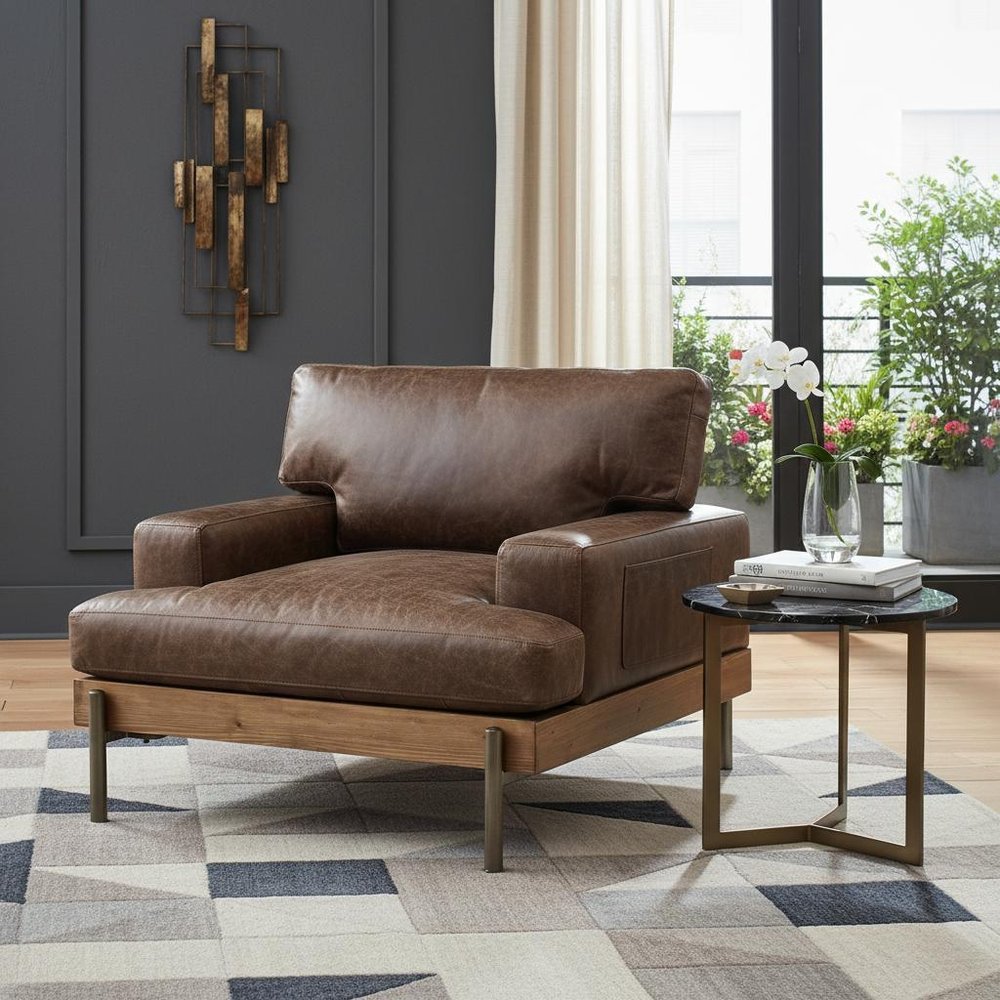 41" Chocolate and Gray Faux Leather Chair and a Half