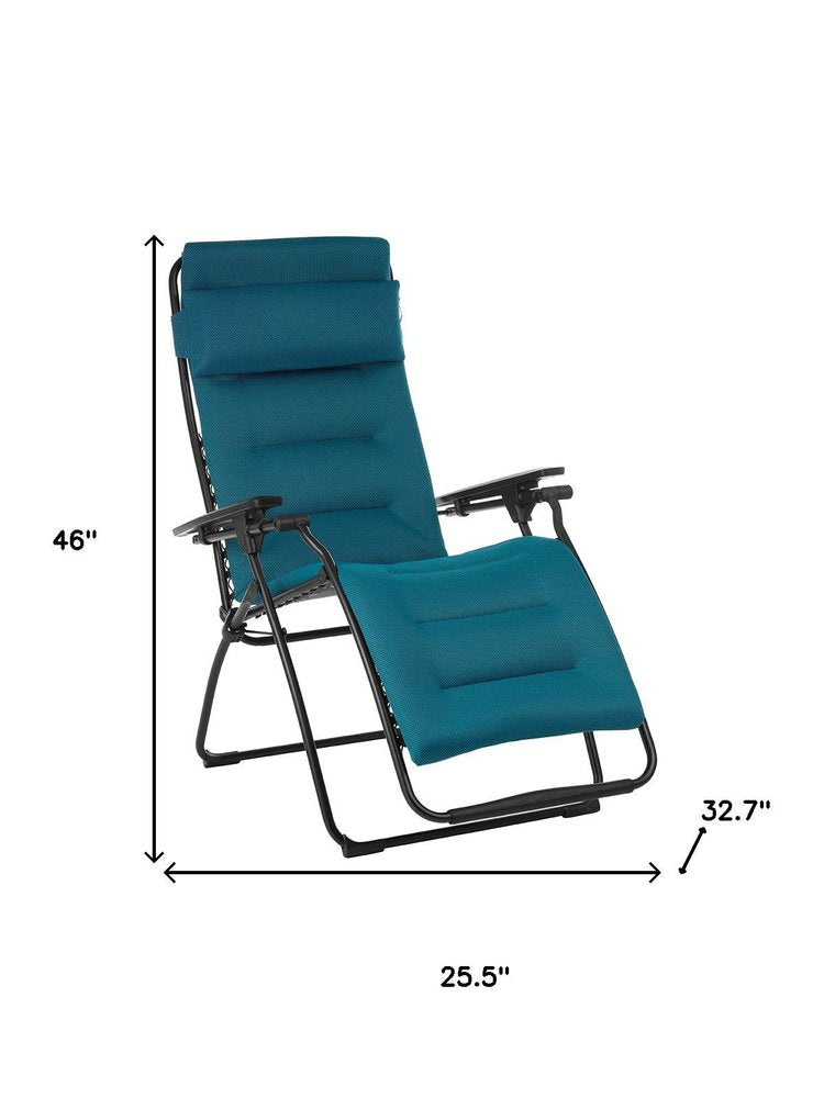 26" Blue Steel Outdoor Zero Gravity Chair with Blue Cushion