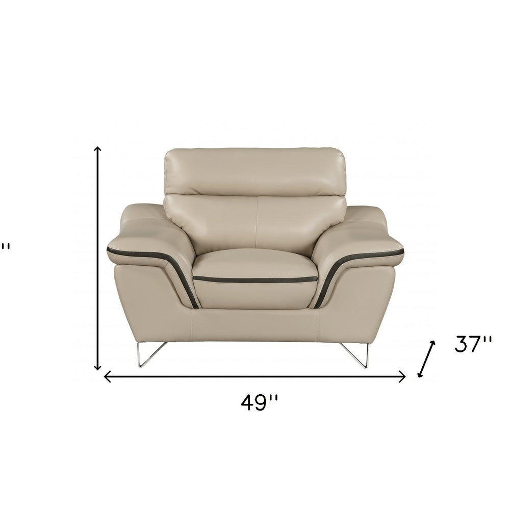 49" Beige And Silver Leather Match Convertible Chair