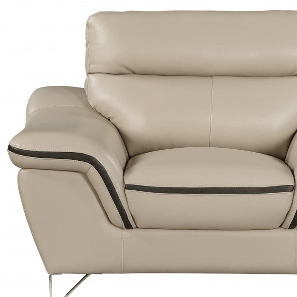 49" Beige And Silver Leather Match Convertible Chair