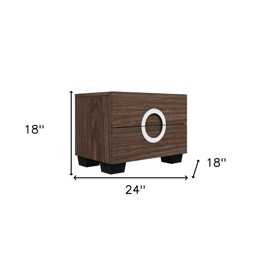 18" Dark Brown Two Drawers Manufactured Wood Mirrored Nightstand